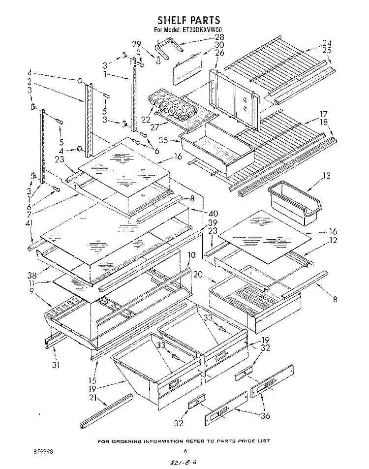 SHELF, LIT/OPTIONAL Diagram and Parts List for ET20DKXVW00  Whirlpool Refrigerator