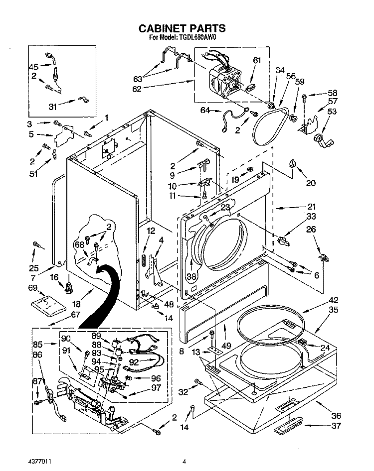 CABINET Diagram and Parts List for TGDL680AW0  Whirlpool Dryer