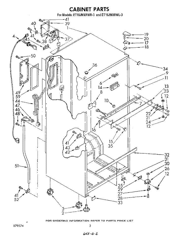 CABINET Diagram and Parts List for ET18JMXRWR3  Whirlpool Refrigerator