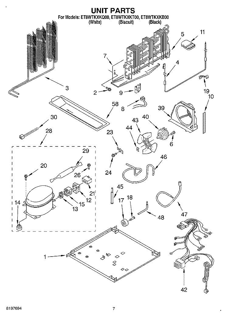 UNIT Diagram and Parts List for ET8WTKXKQ00  Whirlpool Refrigerator