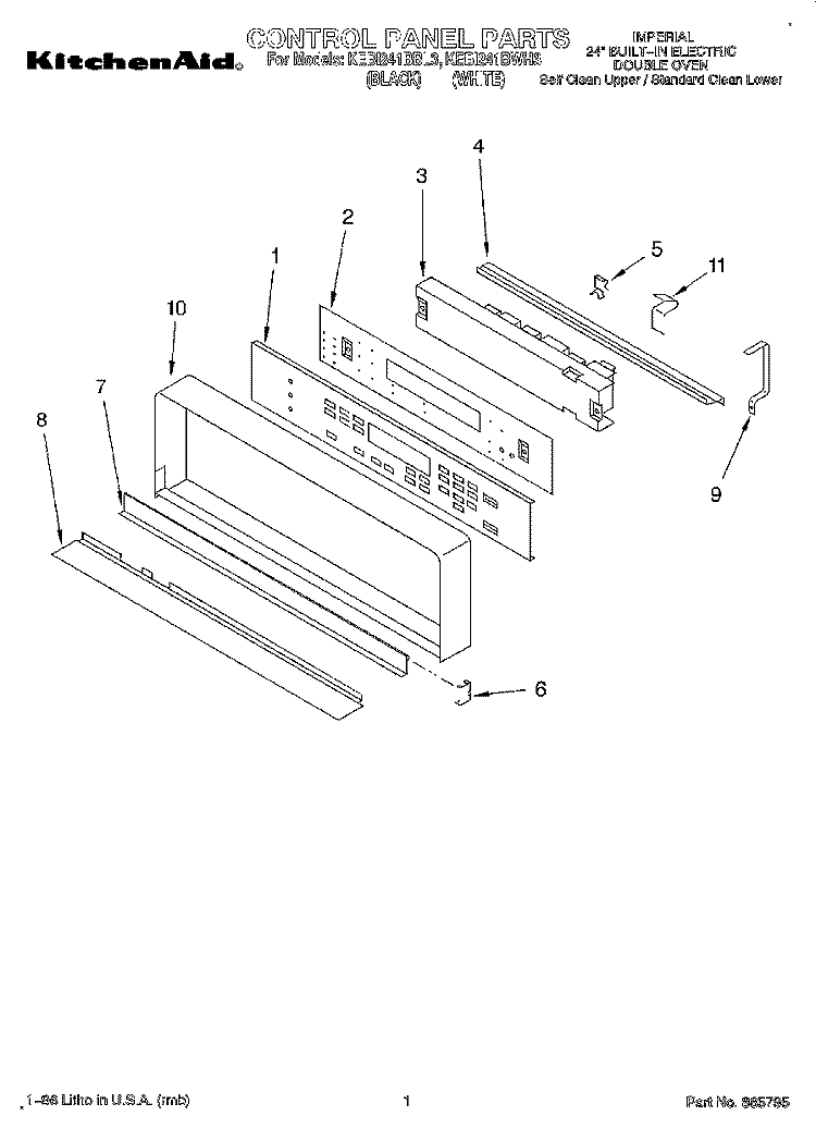 CONTROL PANEL Diagram and Parts List for KEBI241BBL3  KitchenAid Wall Oven