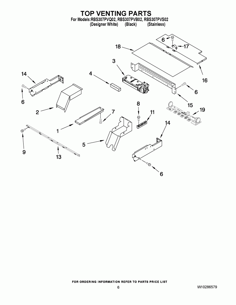 TOP VENTING PARTS Diagram and Parts List for RBS307PVS02  Whirlpool Wall Oven