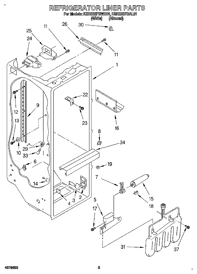REFRIGERATOR LINER Diagram and Parts List for KSRS25FBWH01  KitchenAid Refrigerator