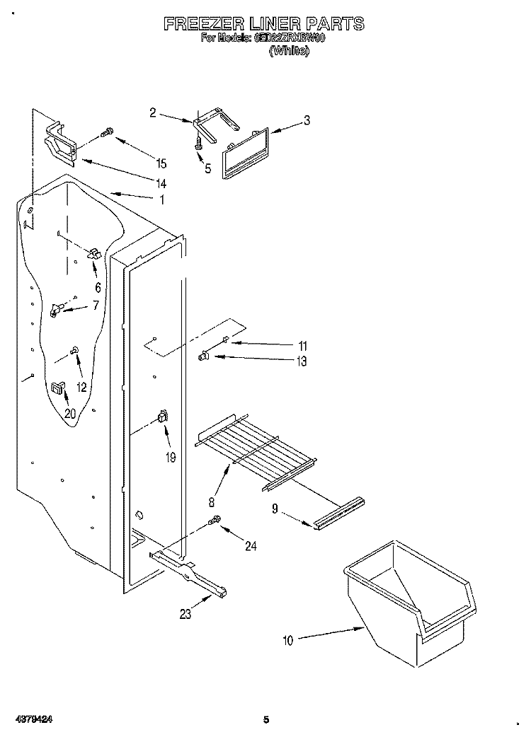 FREEZER LINER Diagram and Parts List for 6ED22ZRXBW00  Whirlpool Refrigerator