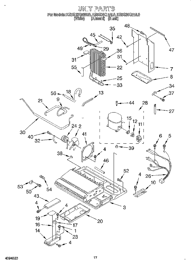 UNIT Diagram and Parts List for KSBS20QEBL0  KitchenAid Refrigerator