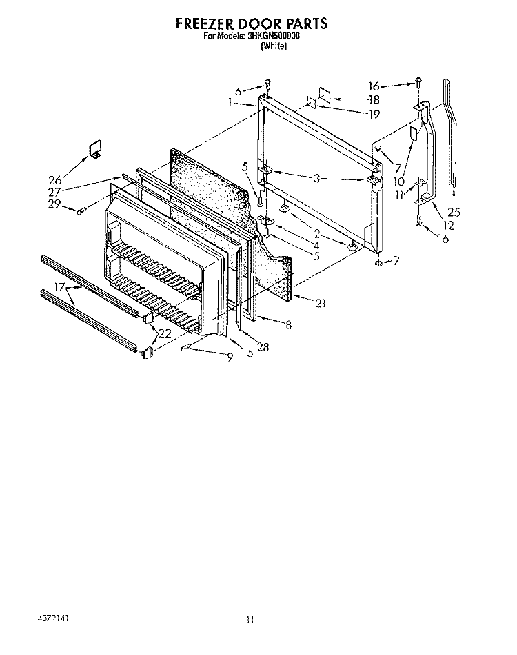 FREEZER DOOR Diagram and Parts List for 3HKGN500000  Whirlpool Refrigerator