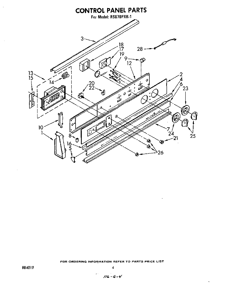 CONTROL PANEL Diagram and Parts List for RS670PXK1  Whirlpool Range