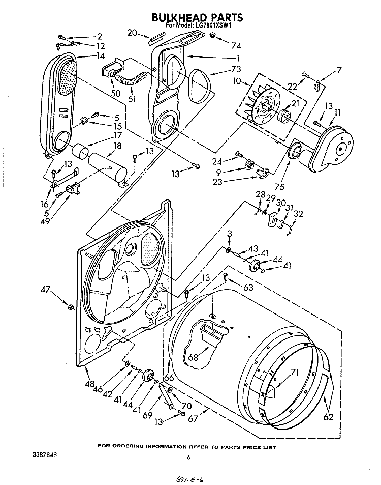 BULKHEAD Diagram and Parts List for LG7801XSW1  Whirlpool Dryer
