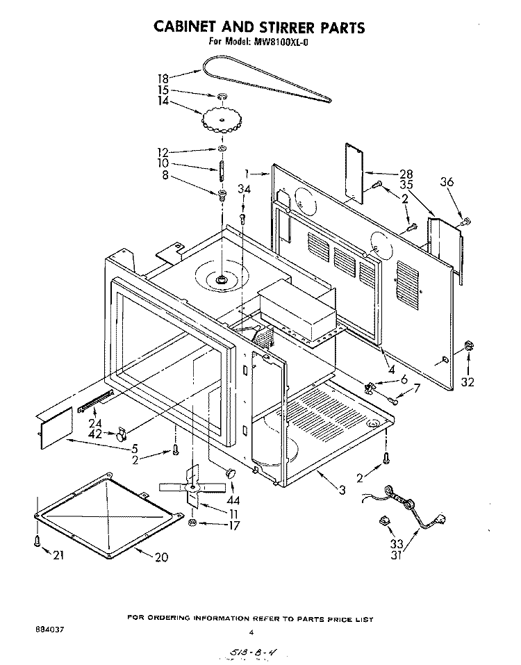 CABINET AND STIRRER Diagram and Parts List for MW8100XL0  Whirlpool Microwave
