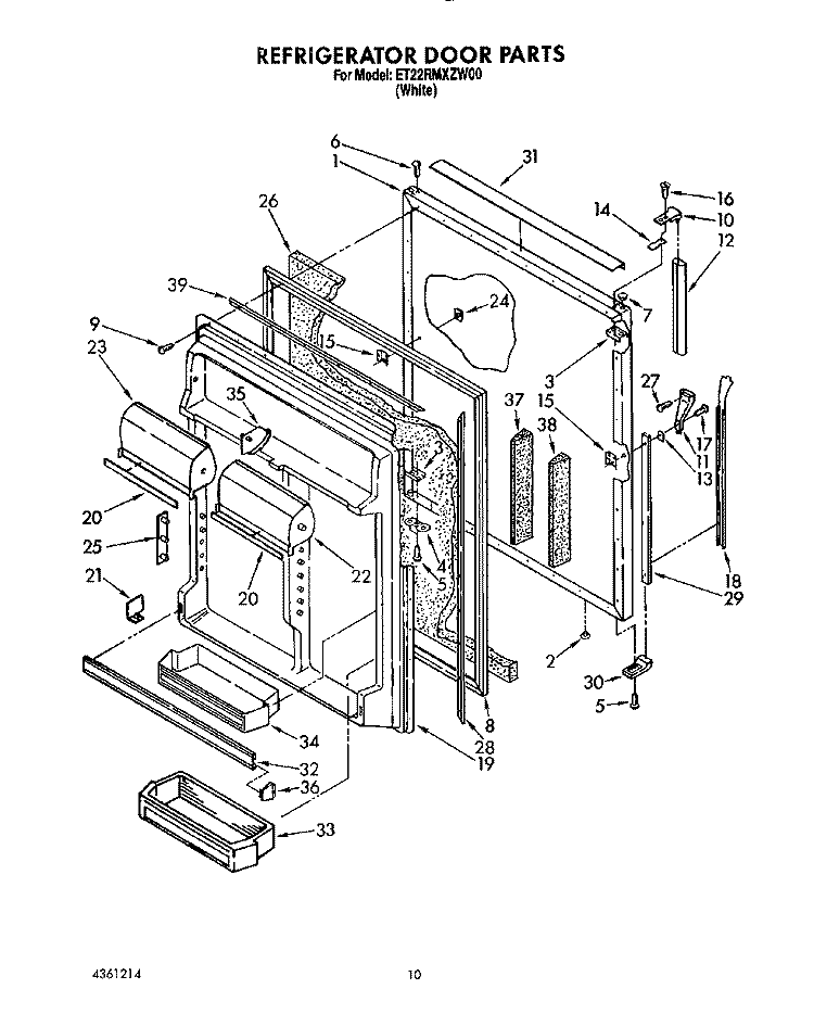 REFRIGERATOR DOOR Diagram and Parts List for ET22RMXZW00  Whirlpool Refrigerator