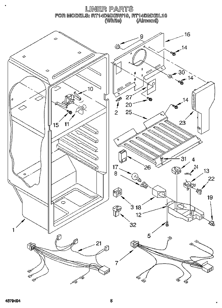 LINER, LIT/OPTIONAL Diagram and Parts List for RT14DMXBL10  Roper Refrigerator