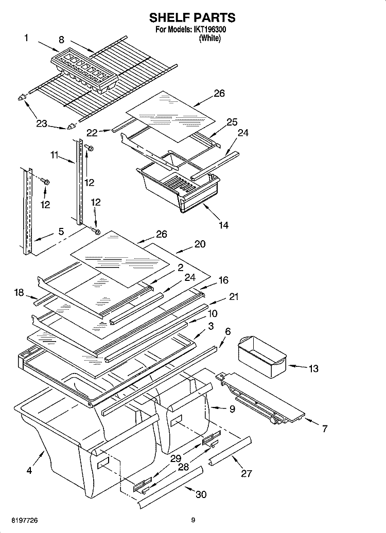 SHELF PARTS, OPTIONAL PARTS Diagram and Parts List for IKT196300  Inglis Refrigerator