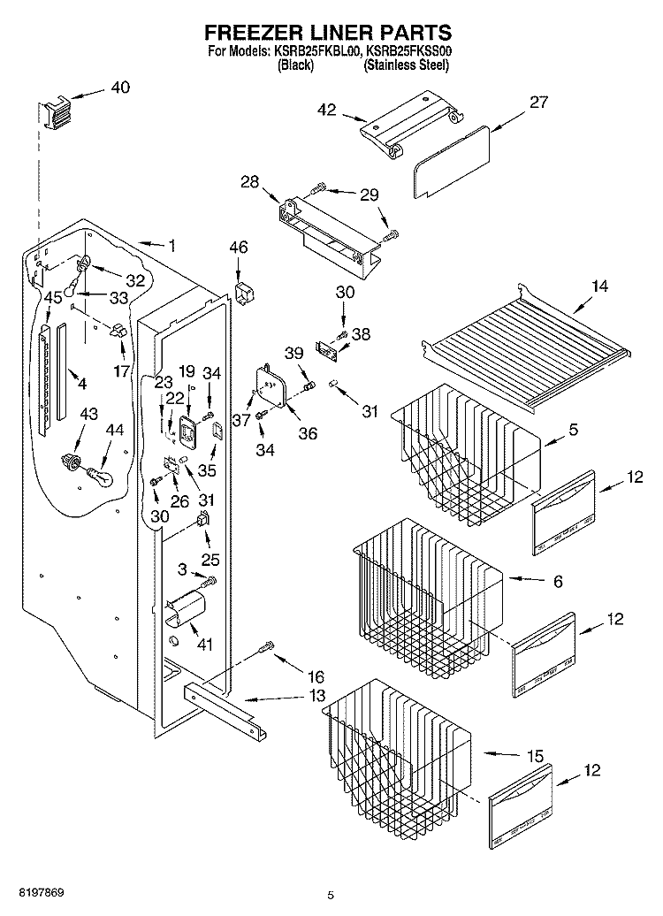 FREEZER LINER Diagram and Parts List for KSRB25FKSS00  KitchenAid Refrigerator