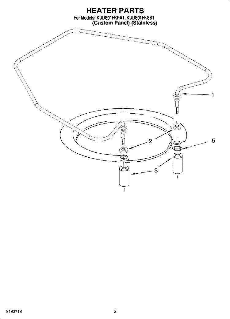 HEATER PARTS Diagram and Parts List for KUDS01FKSS1  KitchenAid Dishwasher