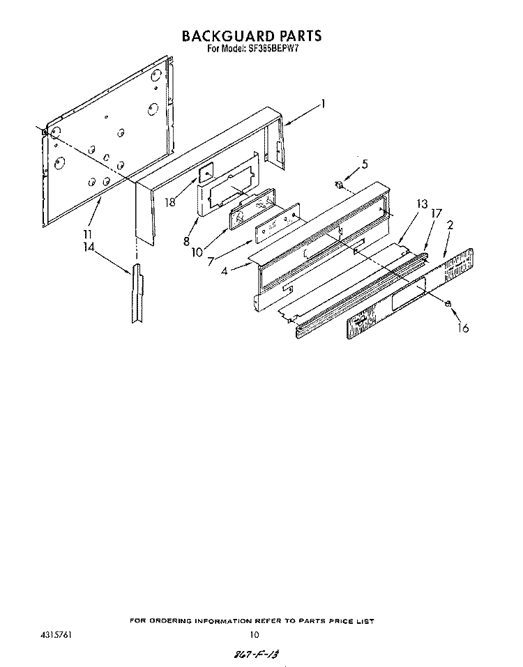 BACKGUARD , LIT/OPTIONAL Diagram and Parts List for SF365BEPW7  Whirlpool Range