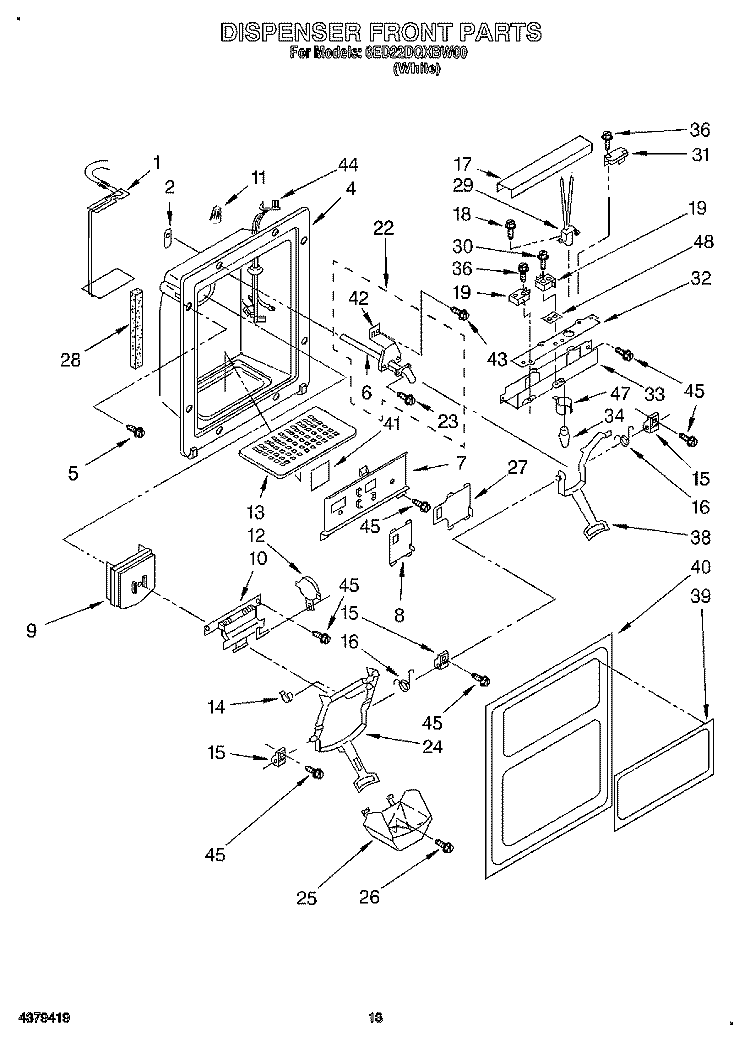 DISPENSER FRONT Diagram and Parts List for 6ED22DQXBW00  Whirlpool Refrigerator
