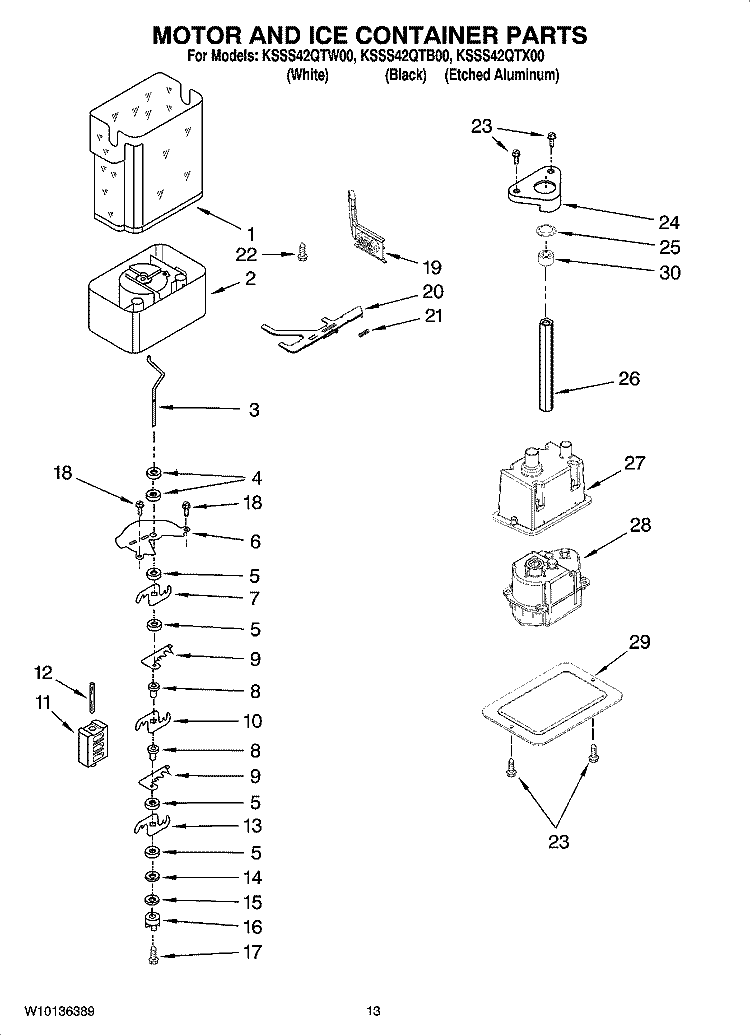 MOTOR AND ICE CONTAINER PARTS Diagram and Parts List for KSSS42QTX00  KitchenAid Refrigerator