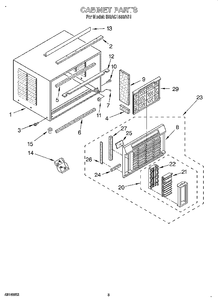 CABINET Diagram and Parts List for BHAC1830AS1  Whirlpool Air Conditioner
