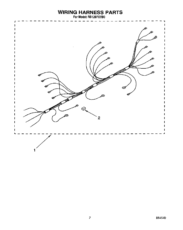 WIRING HARNESS Diagram and Parts List for RB120PXYB0  Whirlpool Wall Oven