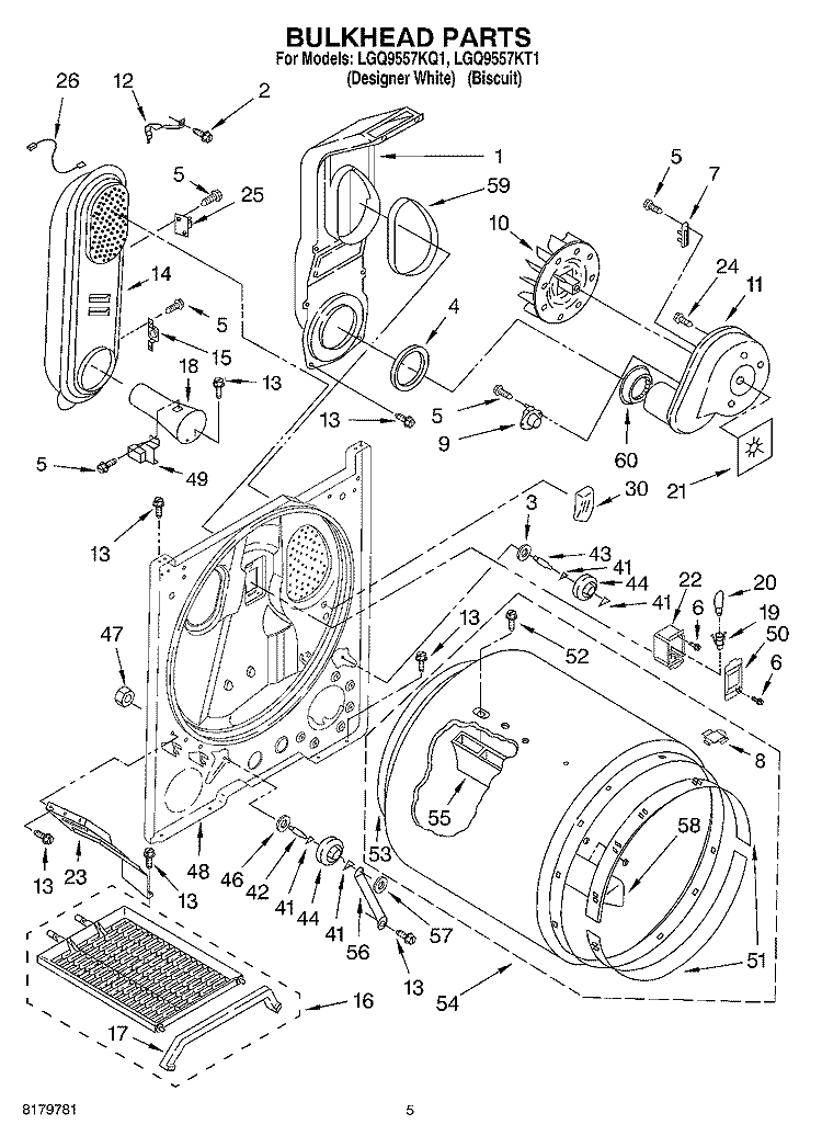 BULKHEAD Diagram and Parts List for LGQ9557KQ1  Whirlpool Dryer