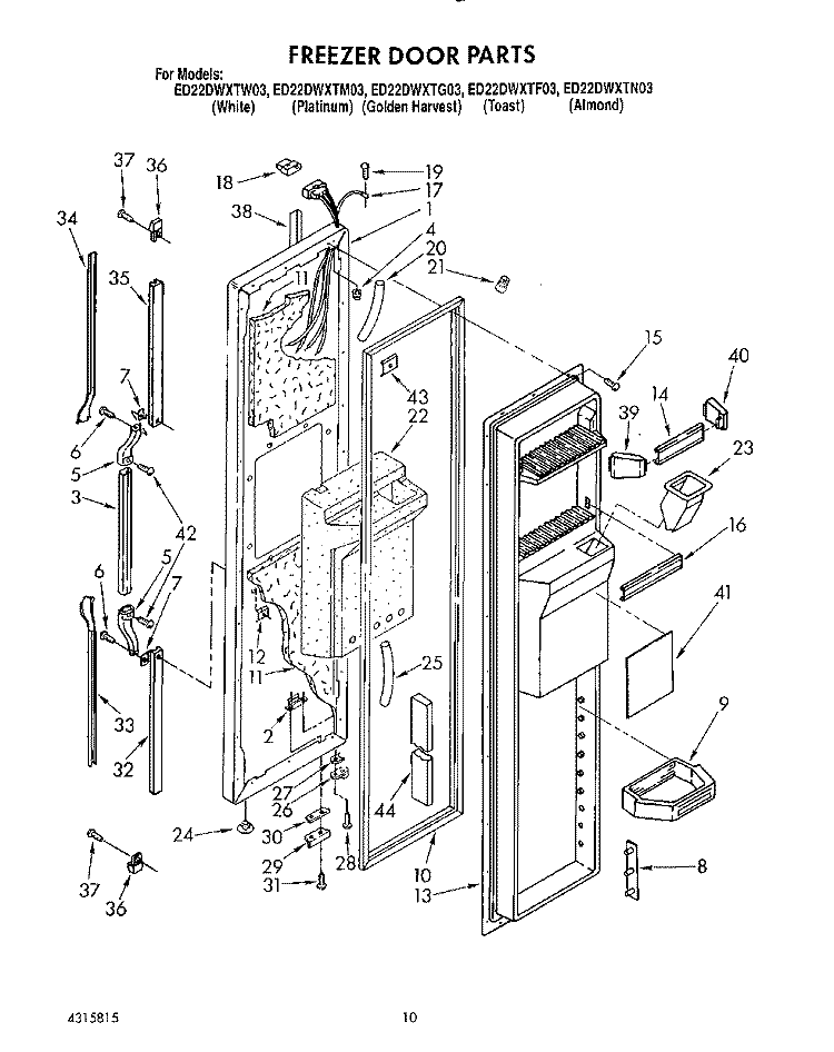 FREEZER DOOR Diagram and Parts List for ED22DWXTM03  Whirlpool Refrigerator