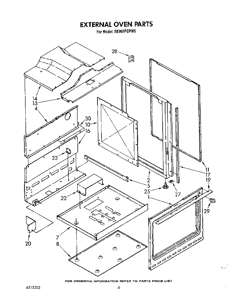 EXTERNAL OVEN Diagram and Parts List for SE960PEPW5  Whirlpool Range
