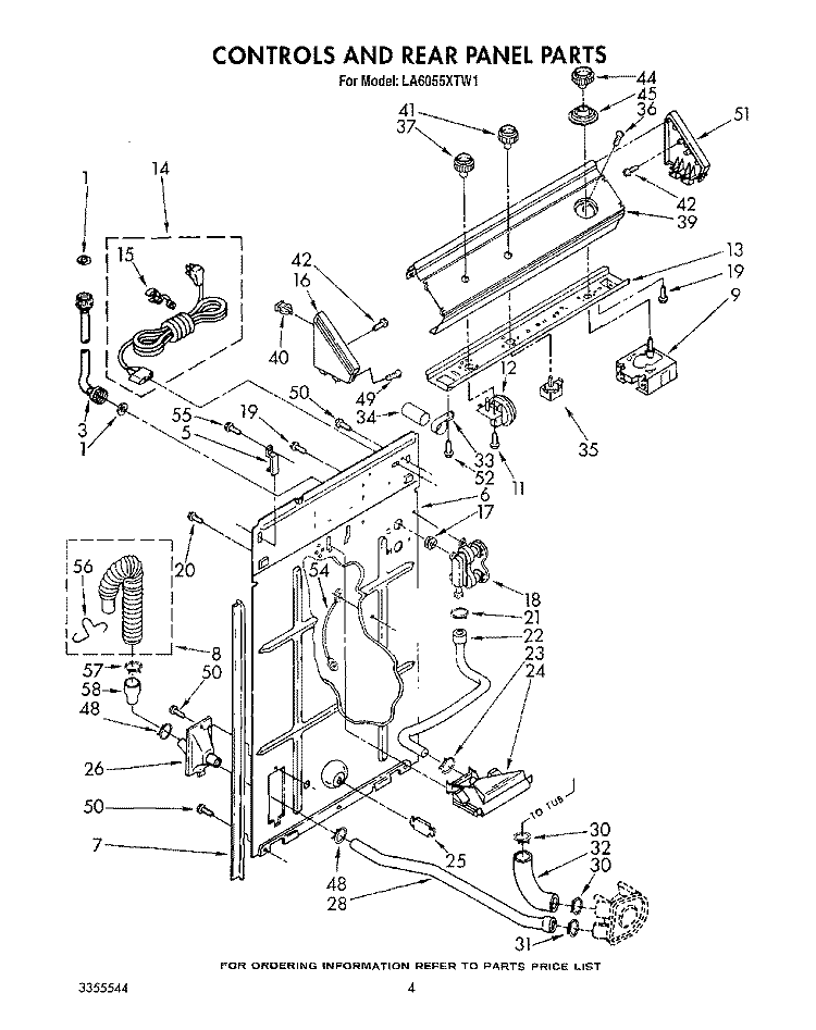 CONTROLS AND REAR PANEL Diagram and Parts List for LA6055XTM1  Whirlpool Washer