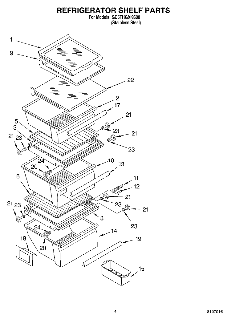 REFRIGERATOR SHELF Diagram and Parts List for GD5THGXKS00  Whirlpool Refrigerator
