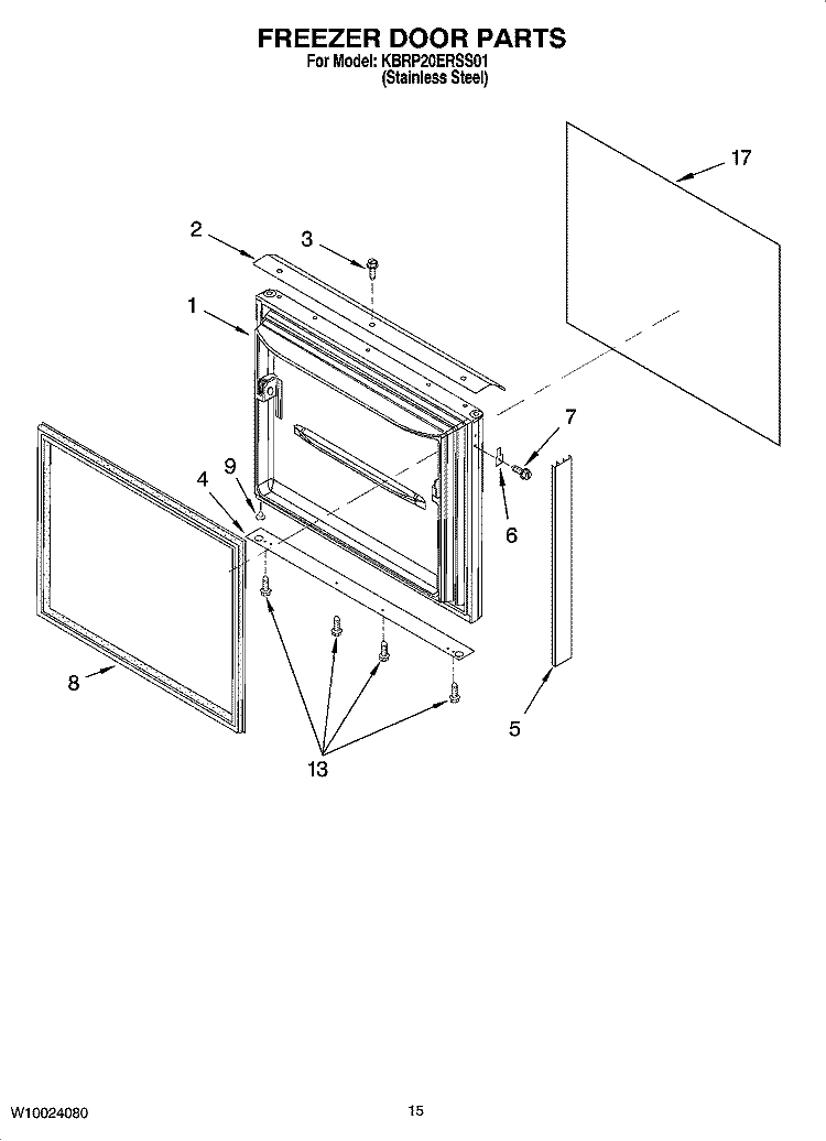 FREEZER DOOR PARTS, OPTIONAL PARTS (NOT INCLUDED) Diagram and Parts List for KBRP20ERSS01  KitchenAid Refrigerator