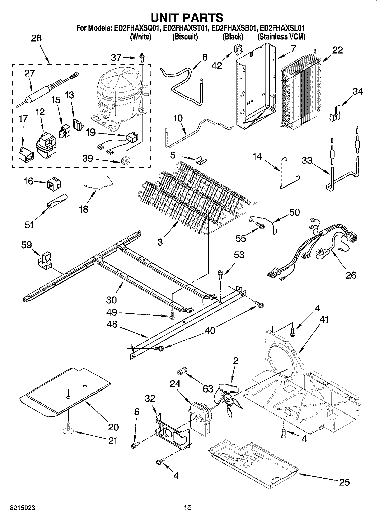 UNIT PARTS Diagram and Parts List for ED2FHAXSL01  Whirlpool Refrigerator