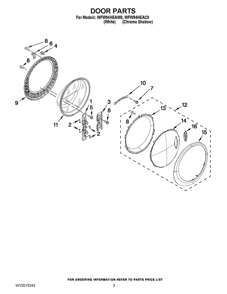 DOOR PARTS Diagram and Parts List for WFW94HEAW0  Whirlpool Washer