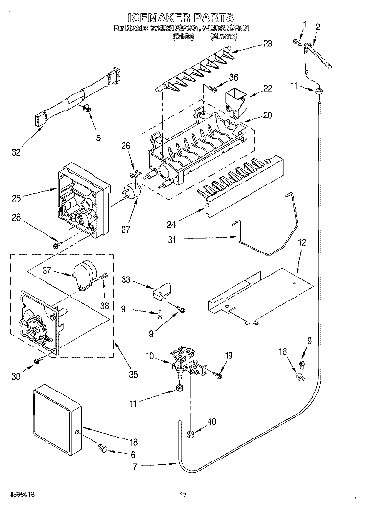 ICEMAKER Diagram and Parts List for 3VED23DQFN01  Whirlpool Refrigerator