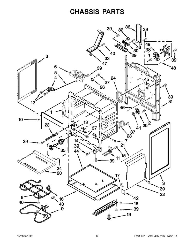 CHASSIS PARTS Diagram and Parts List for YWFE530C0AB0  Whirlpool Range