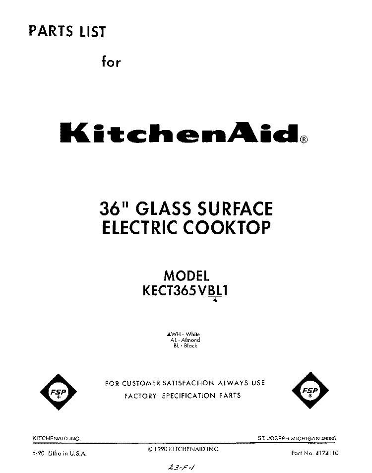 SECTION Diagram and Parts List for KECT365VBL1  KitchenAid Cooktop