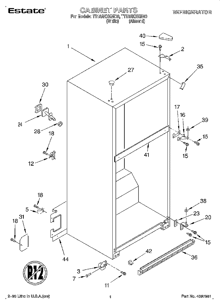 CABINET Diagram and Parts List for TT18AKXGN00  Estate Refrigerator