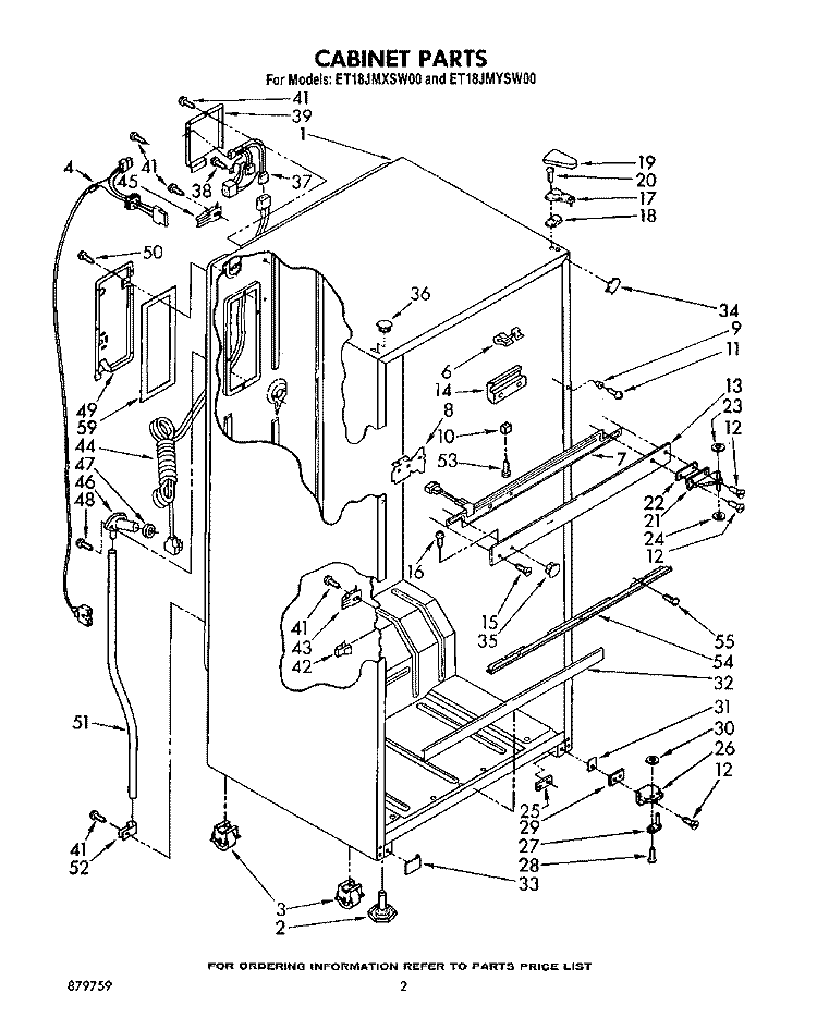 CABINET Diagram and Parts List for ET18JMYSM00  Whirlpool Refrigerator