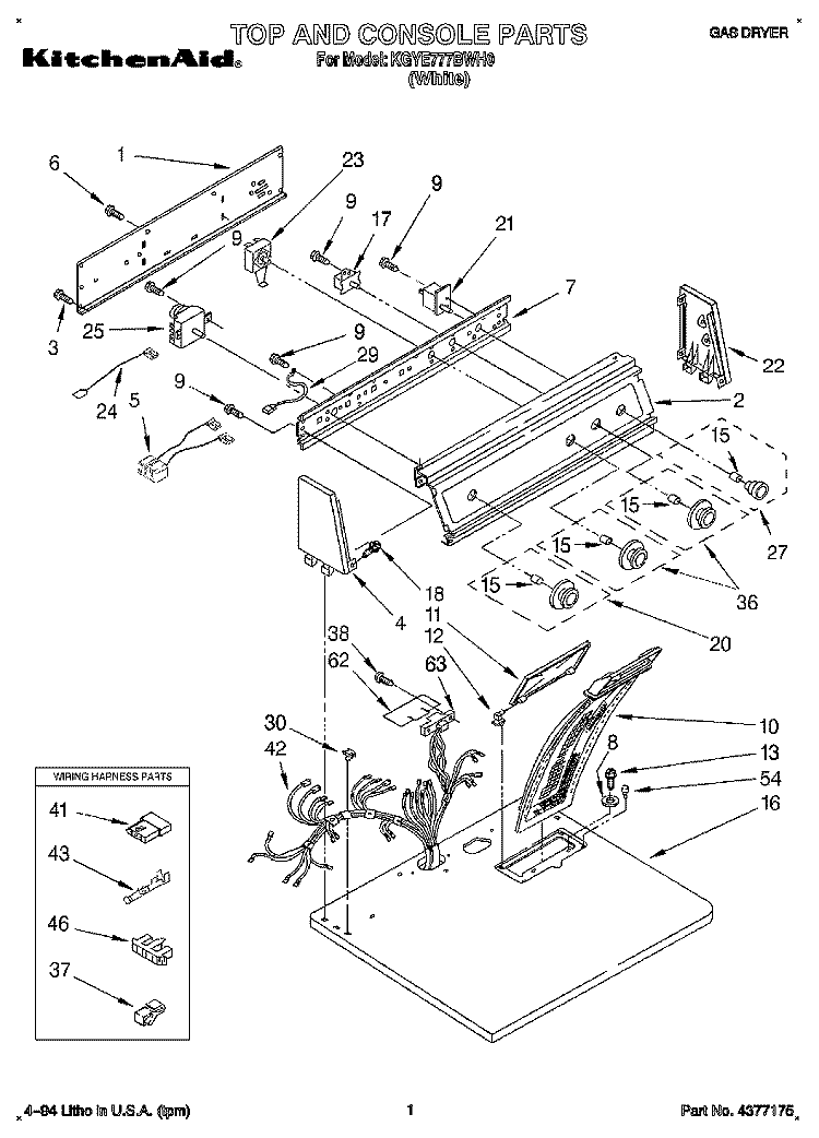 TOP AND CONSOLE, LIT/OPTIONAL Diagram and Parts List for KGYE777BWH0  KitchenAid Dryer