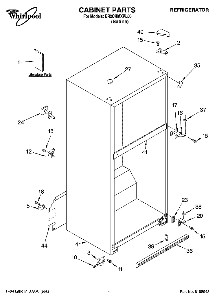 CABINET PARTS Diagram and Parts List for ER2CHMXPL00  Whirlpool Refrigerator