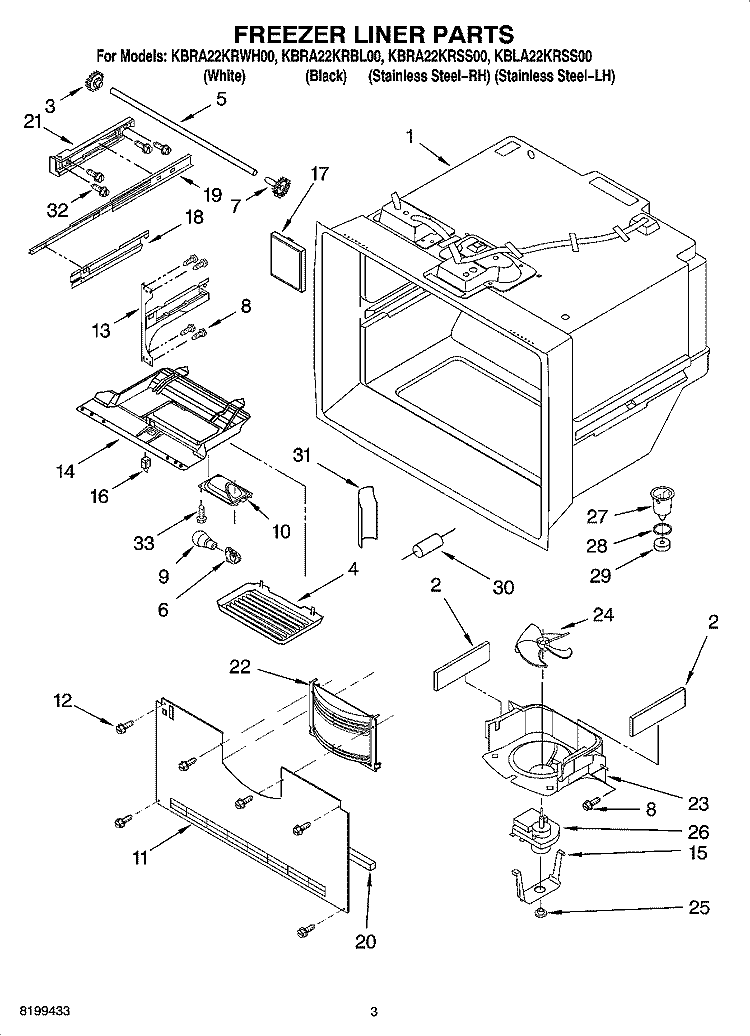 FREEZER LINER PARTS Diagram and Parts List for KBLA22KRSS00  KitchenAid Refrigerator