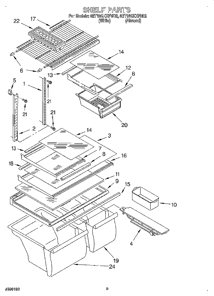 SHELF, LIT/OPTIONAL Diagram and Parts List for 8ET18GKXFN02  Whirlpool Refrigerator