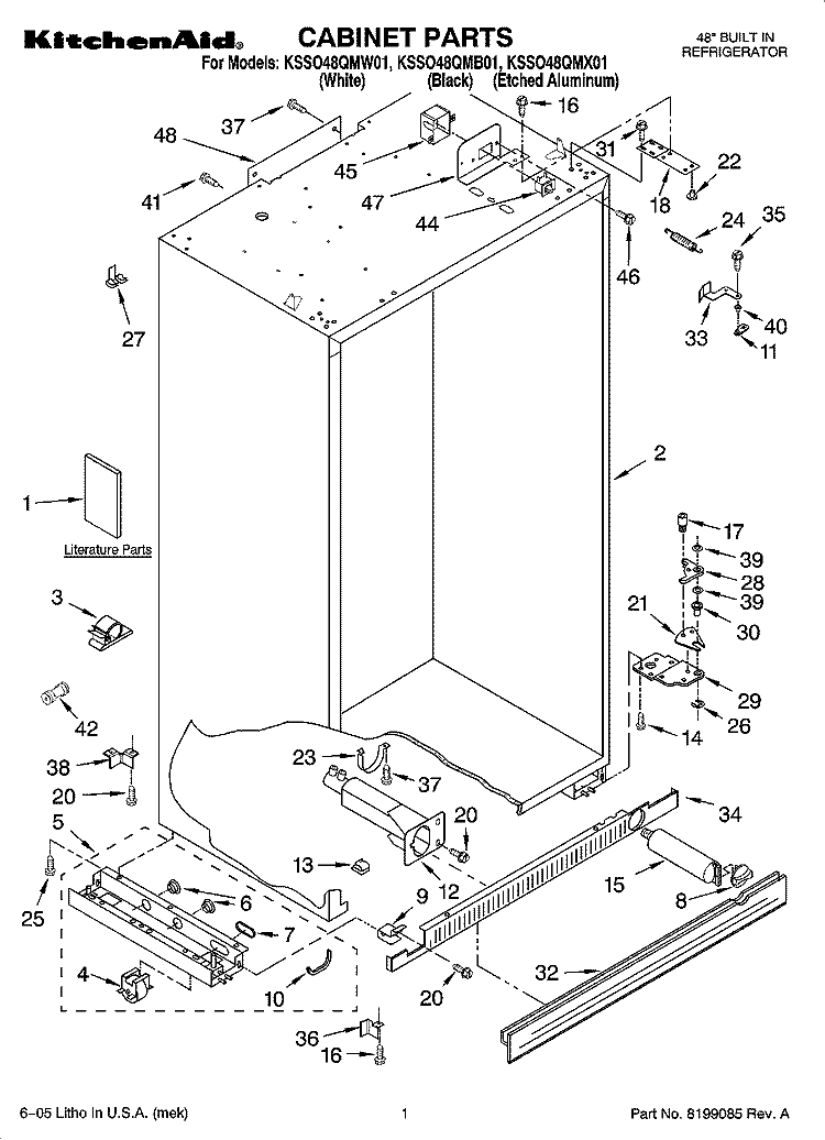 CABINET PARTS Diagram and Parts List for KSSO48QMX01  KitchenAid Refrigerator