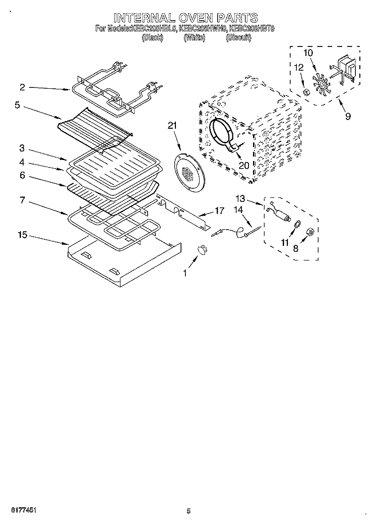 INTERNAL OVEN Diagram and Parts List for KEBC208HBL0  KitchenAid Wall Oven