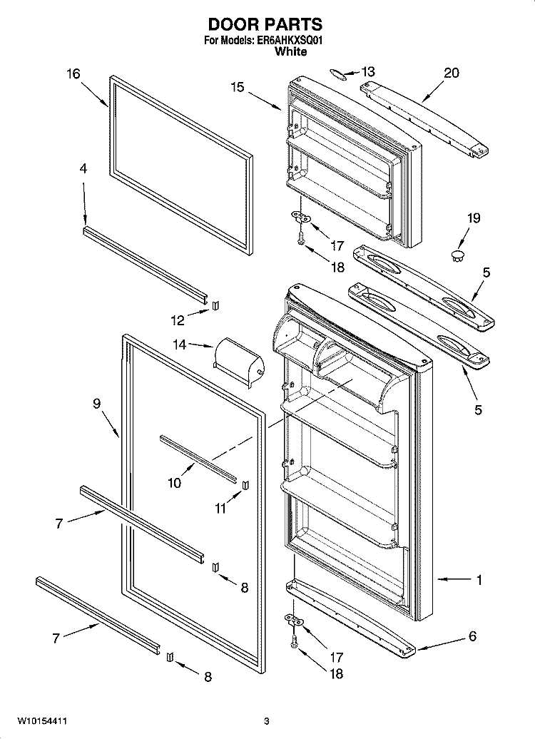 DOOR PARTS Diagram and Parts List for ER6AHKXSQ01  Whirlpool Refrigerator
