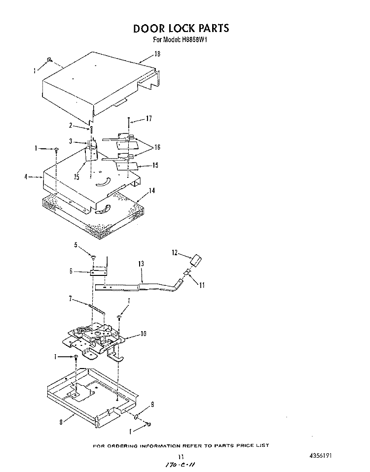 DOOR LOCK Diagram and Parts List for H8858L1  Roper Range