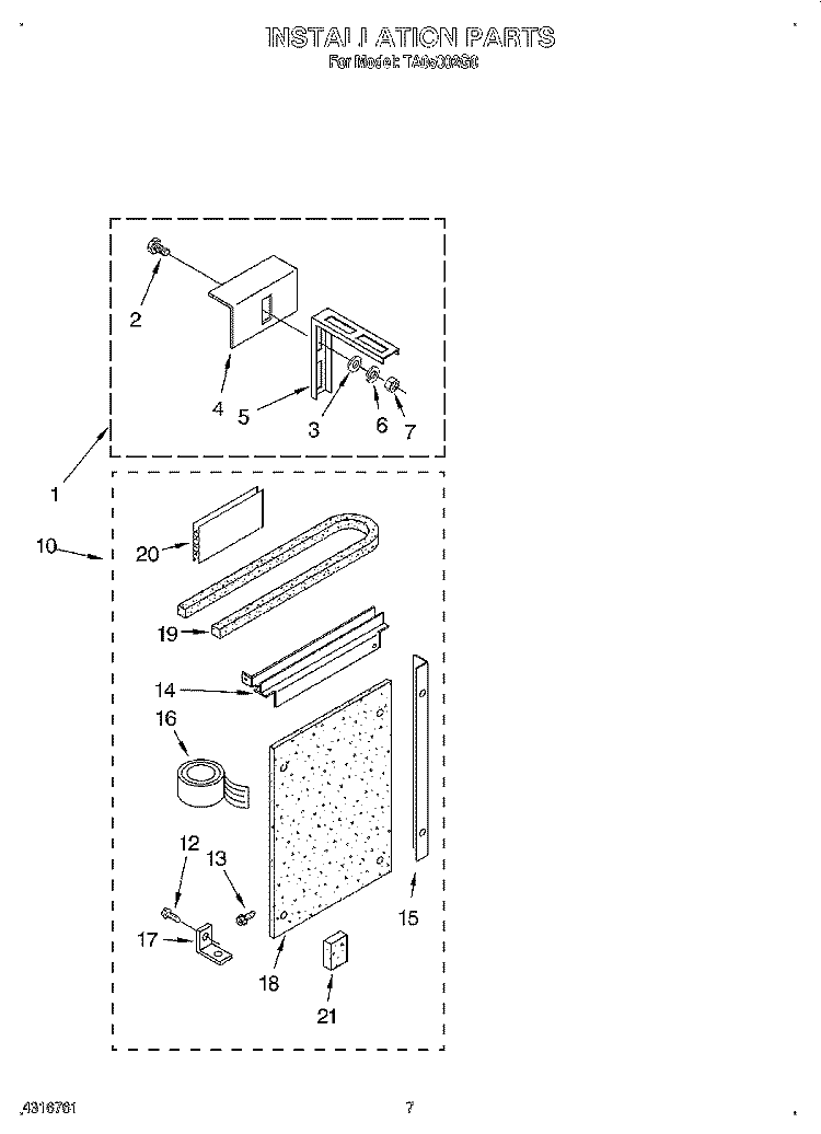 INSTALLATION Diagram and Parts List for TA05002G0  Whirlpool Air Conditioner