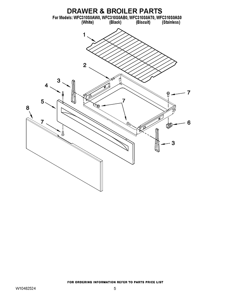 DRAWER & BROILER PARTS Diagram and Parts List for WFC310S0AW0  Whirlpool Range