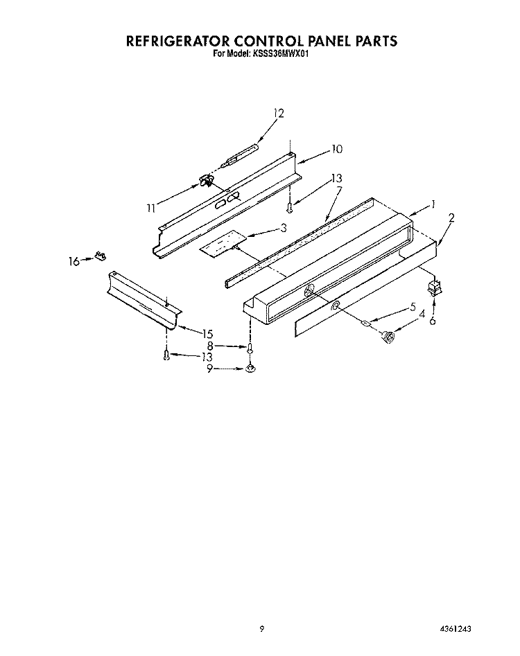 REFRIGERATOR CONTROL PANEL Diagram and Parts List for KSSS36MWX01  KitchenAid Refrigerator