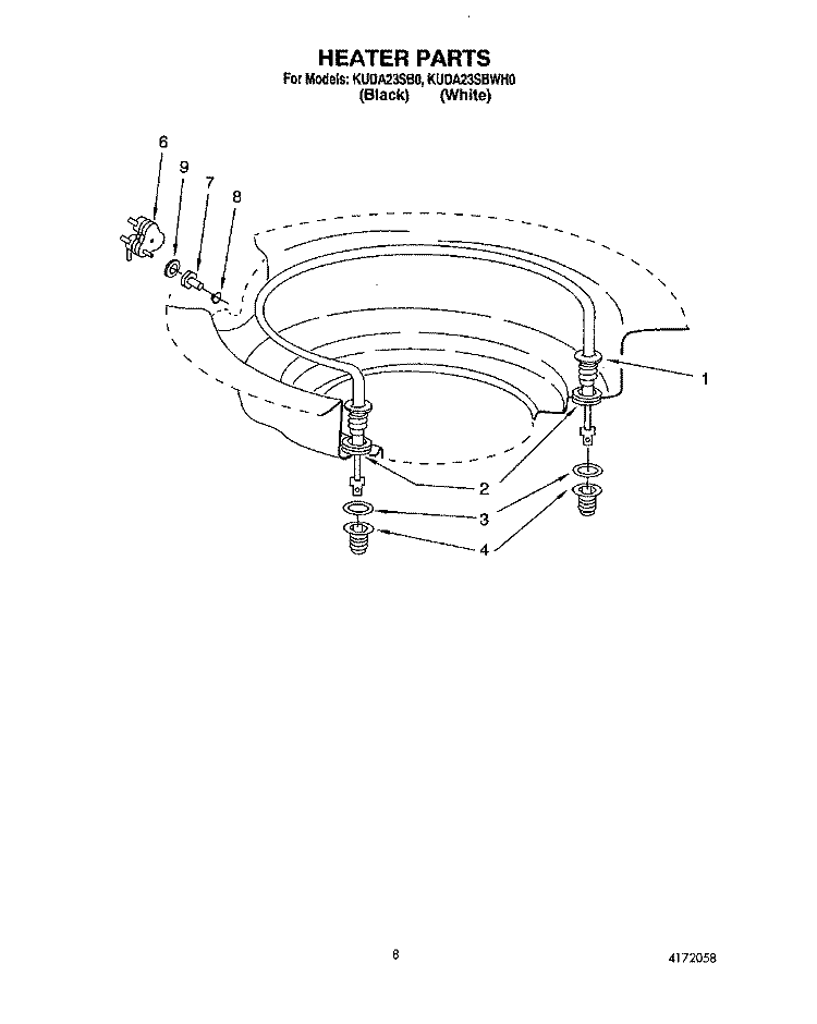 HEATER Diagram and Parts List for KUDA23SB0  KitchenAid Dishwasher
