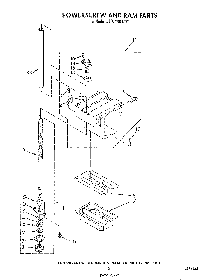 POWER SCREW AND RAM Diagram and Parts List for JJTU4100XTP1  Whirlpool Trash Compactor