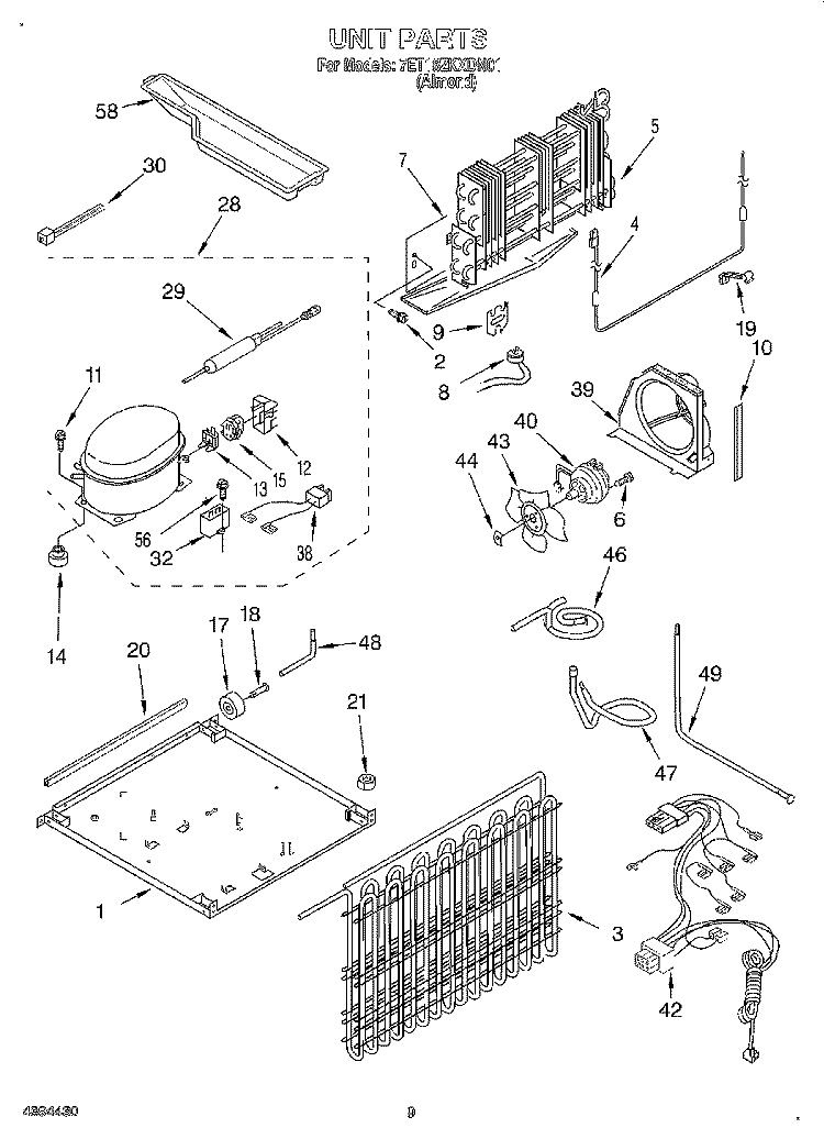 UNIT, LIT/OPTIONAL Diagram and Parts List for 7ET18ZKXDN01  Whirlpool Refrigerator